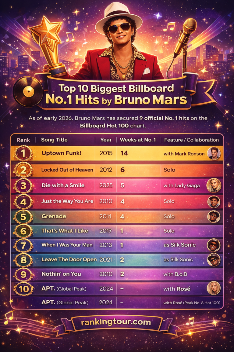 Top 10 Biggest Billboard No. 1 Hits by Bruno Mars