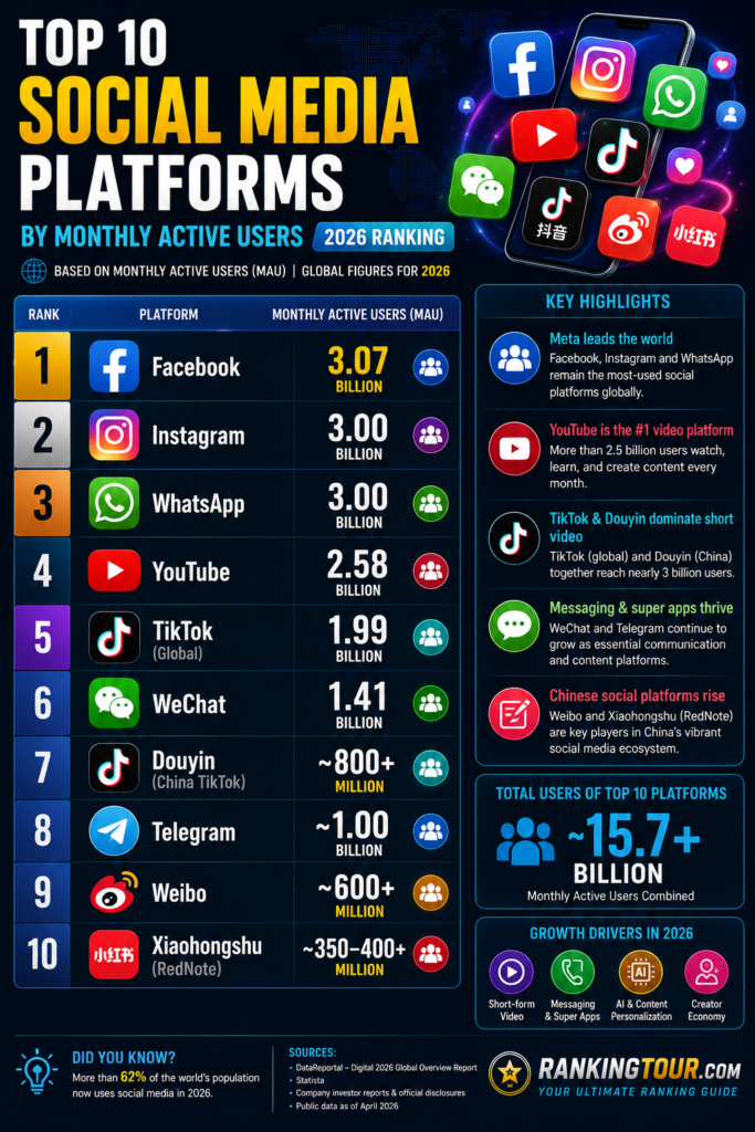Top 10 Social Media Platforms by Monthly Active Users (2026 Ranking ...