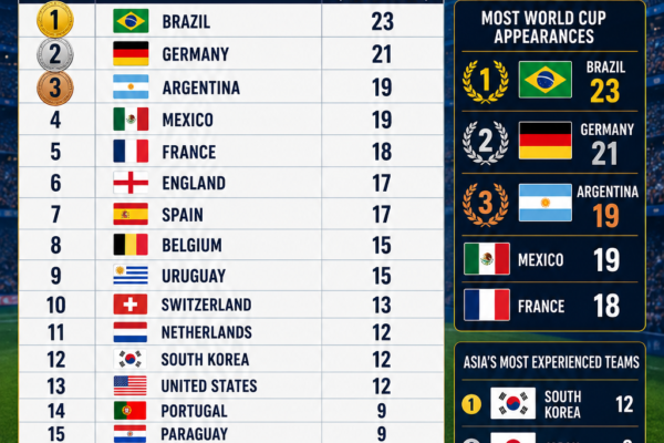 TOP 20 MOST EXPERIENCED TEAMS FIFA WORLD CUP 2026