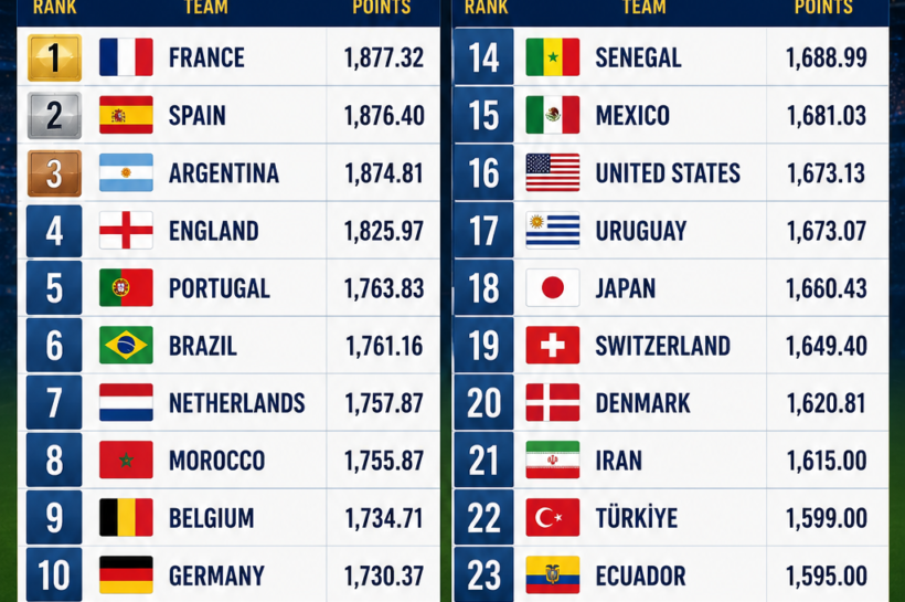 FIFA Men's World Ranking 2026: Top 25 National Football Teams