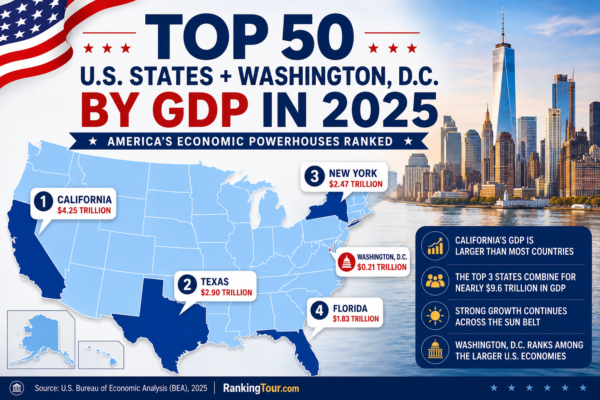TOP 50 U.S. STATES + WASHINGTON, D.C. BY GDP IN 2025