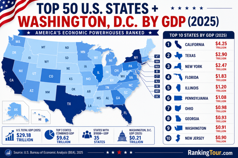 TOP 50 U.S. STATES + WASHINGTON, D.C. BY GDP IN 2025