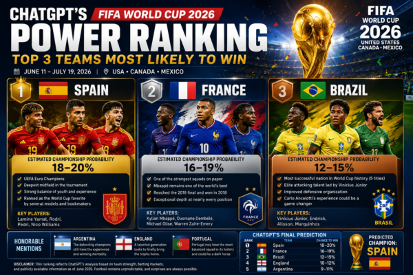 FIFA World Cup 2026 Predictions: ChatGPT's Top 3 Teams Most Likely to Win
