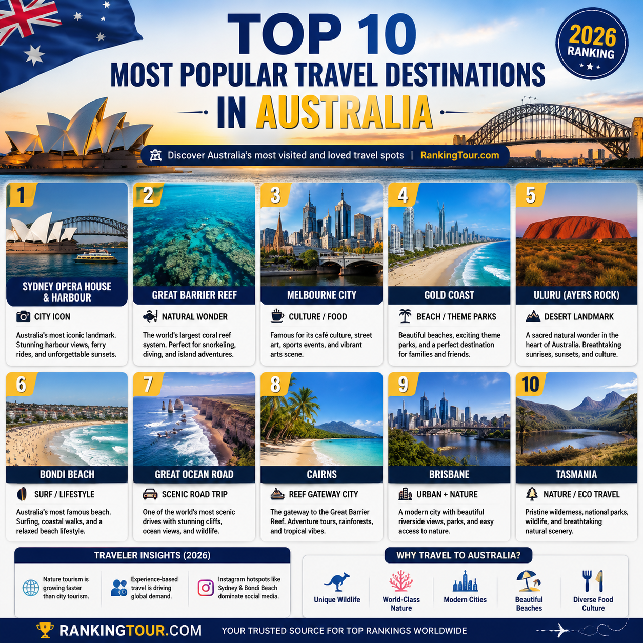 Top 10 Most Popular Travel Destinations in Australia (2026 Ranking)