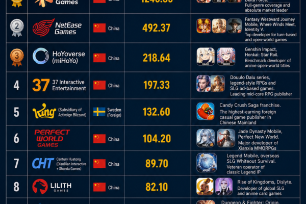 Top 10 Mobile Game Publishers by Revenue in Chinese Mainland Market, 2025