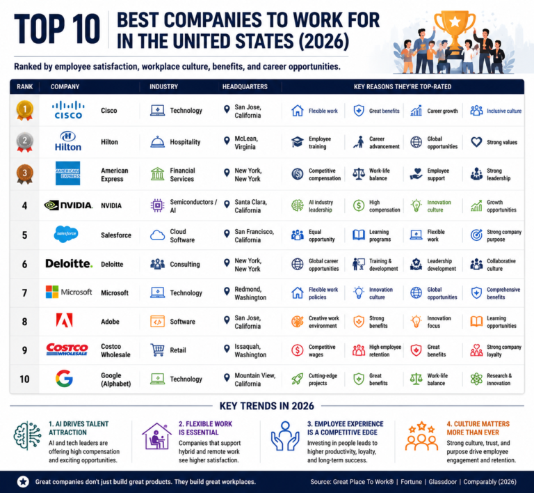 Top 10 Best Companies to Work For in the United States (2026)