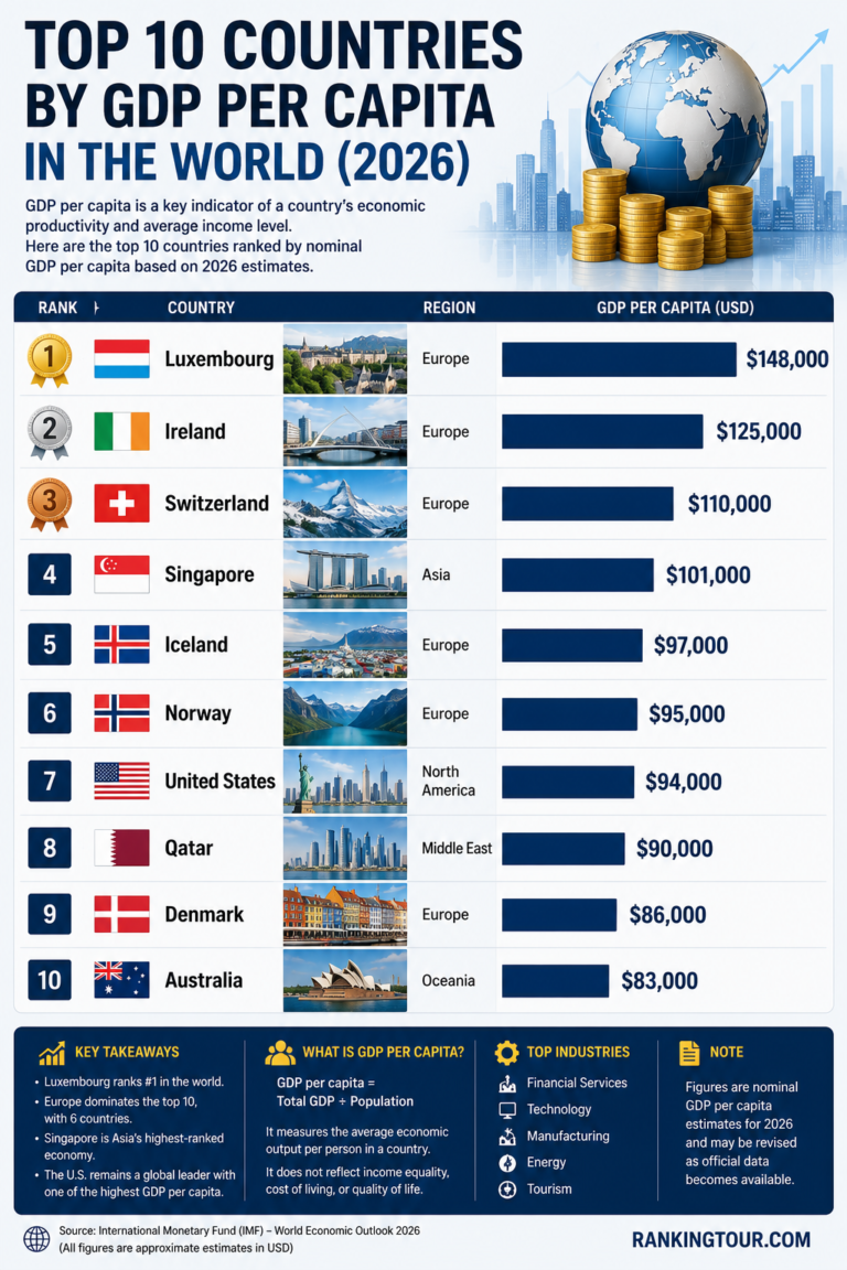 Top 10 Countries by GDP per Capita in the World (2026)