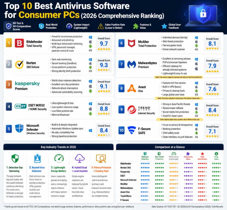 Top 10 antivirus software rankings (2026)