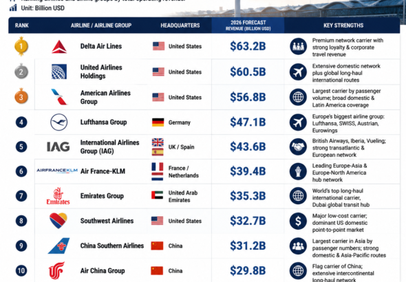 Top 10 largest airlines by revenue