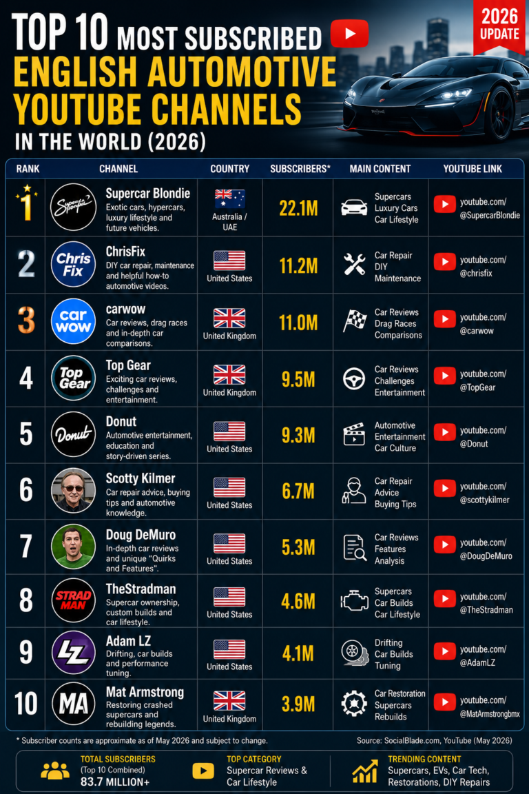 Top 10 most subscribed automotive channels