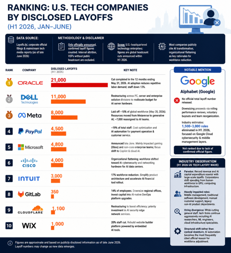 US tech company layoffs (H1 2026)