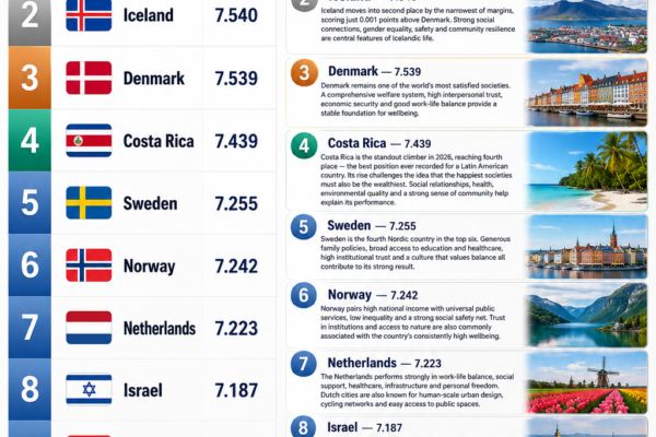 Top 10 happiest countries in the world 2026 infographic