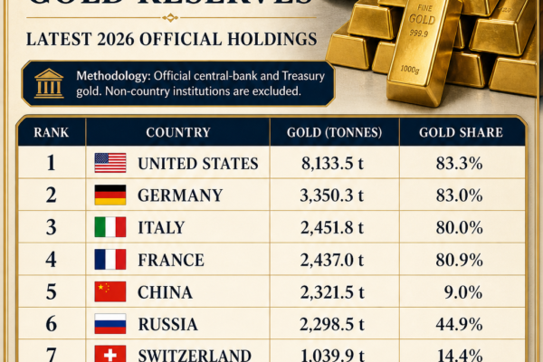 Top 10 countries with the largest official gold reserves in 2026 infographic