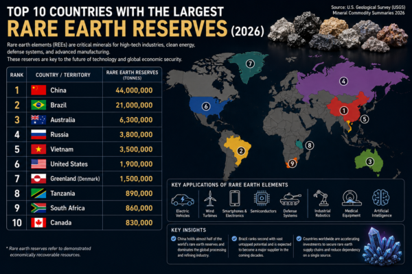 Top 10 countries with the largest rare earth reserves in 2026 infographic