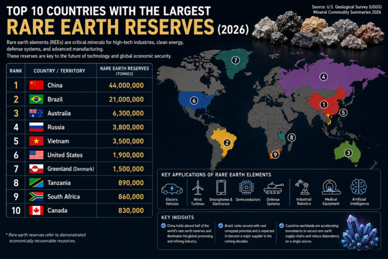Top 10 countries with the largest rare earth reserves in 2026 infographic